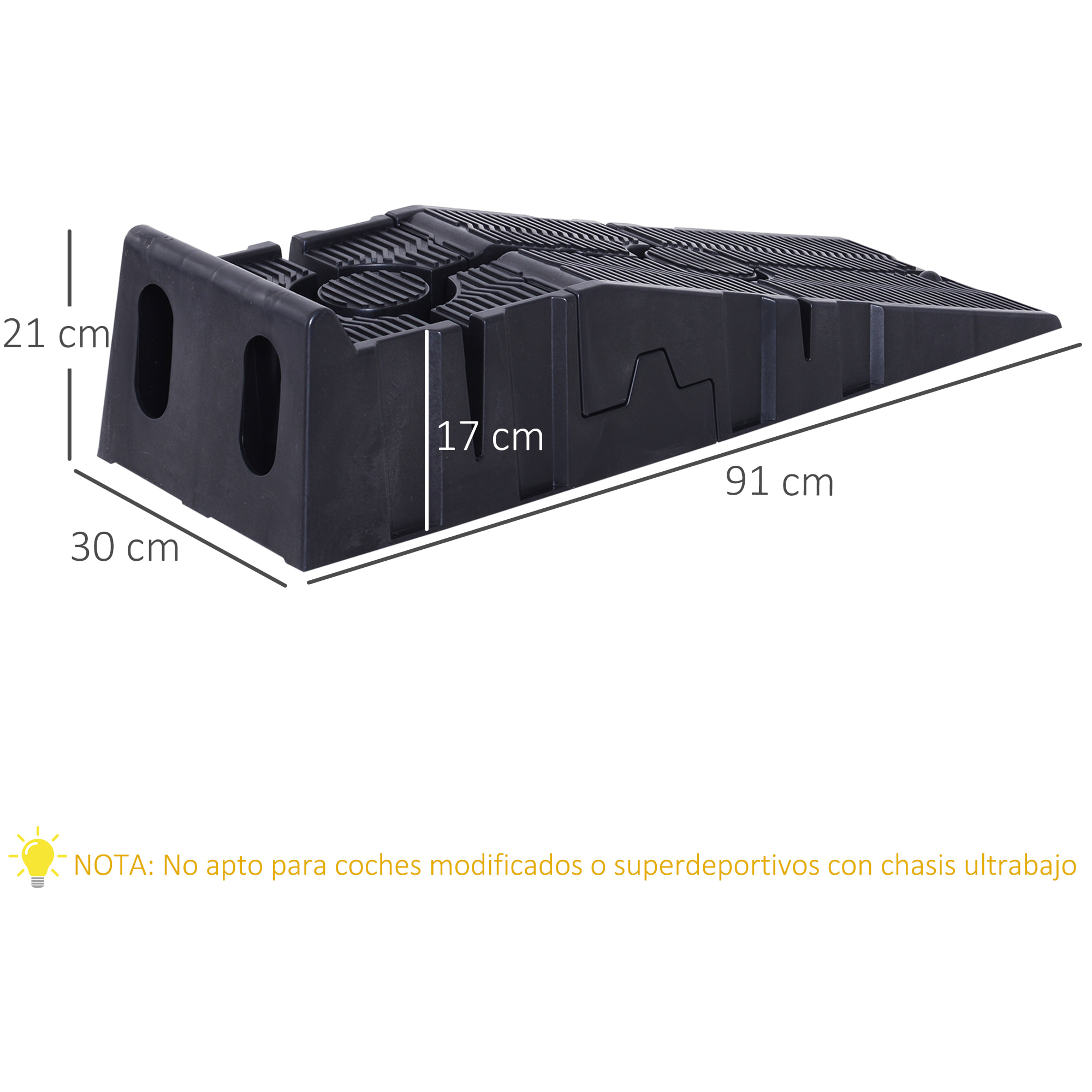 Juego de 2 Rampas para Coche de Plástico, Rampas Portátiles, Carga 3 Toneladas, para Coches Estándares, SUV, Furgonetas Pequeñas, 91x30x21 cm, Negro