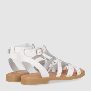 Sandalias de Piel - Blanco - Tacón: Bajo