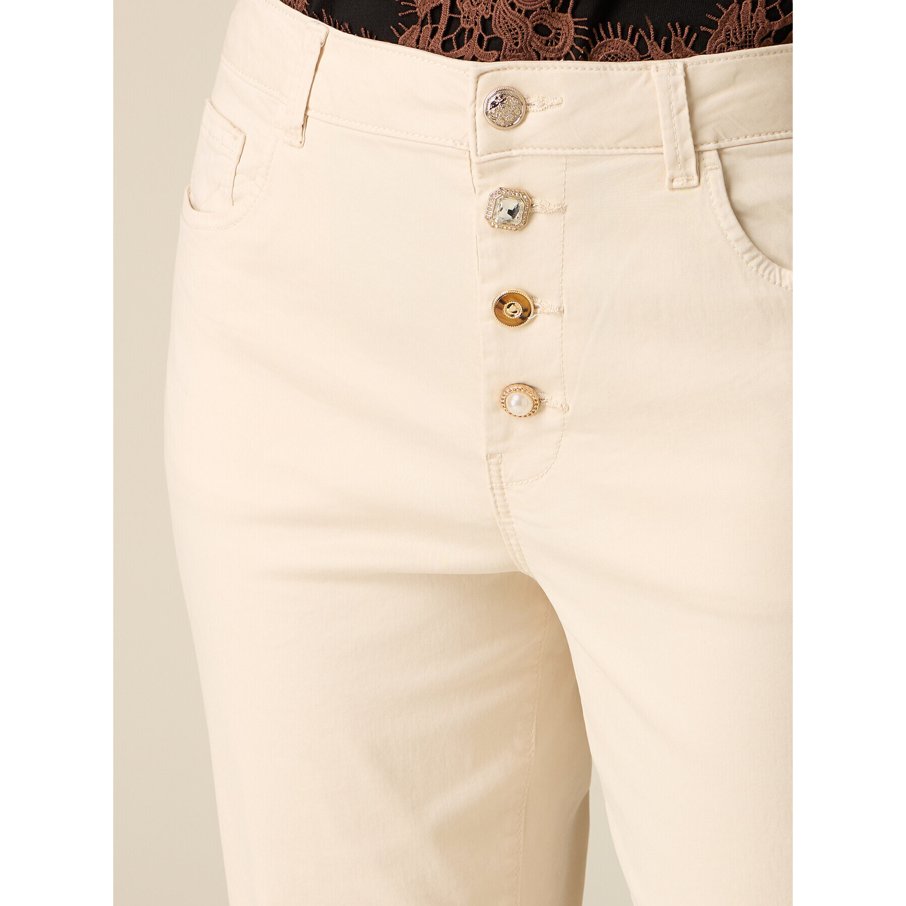 Oltre - Pantalones boyslim mezcla lyocell - Blanco