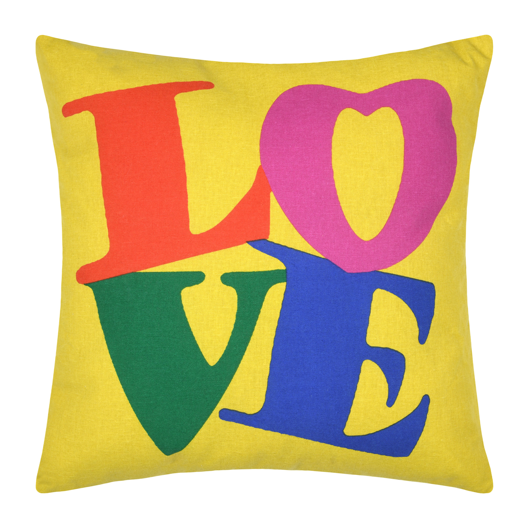 Coussin polycoton imprimé LOVE - Jaune