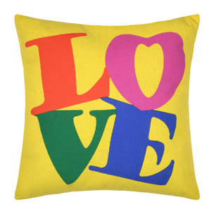 Coussin polycoton imprimé LOVE - Jaune