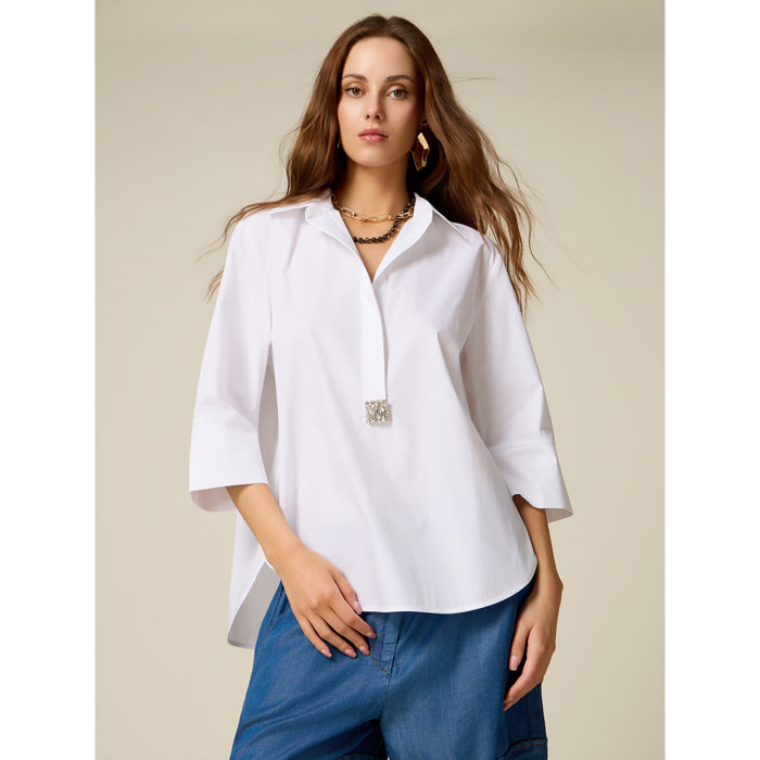 Oltre - Camicia over con dettaglio gioiello - Bianco