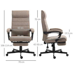 Silla de Oficina Giratorio Silla de Escritorio Reclinable de Tela con Altura Ajustable Reposabrazos y Reposapiés Retráctil para Salón Oficina Estudio Carga 120 kg 68x67x106-114 cm Marrón