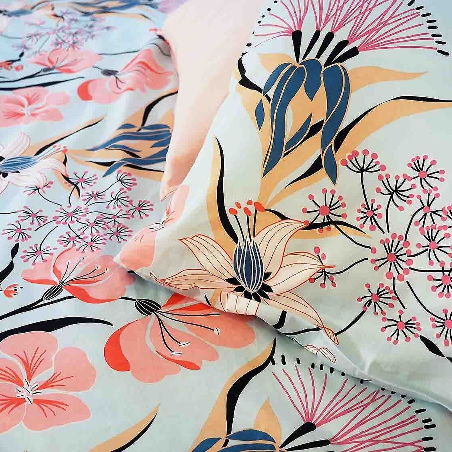 Parure housse de couette imprimé 100% satin de coton - paya - rose