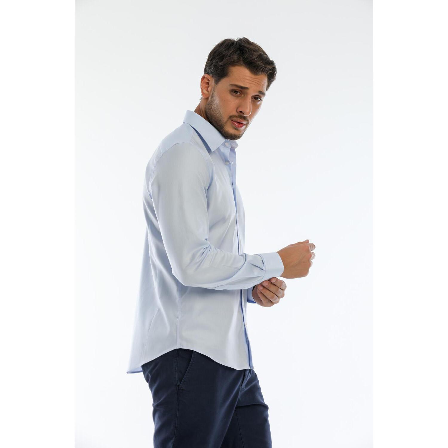 Camicia Uomo 1 Bottone Italiano Slim Oxford unito Celeste