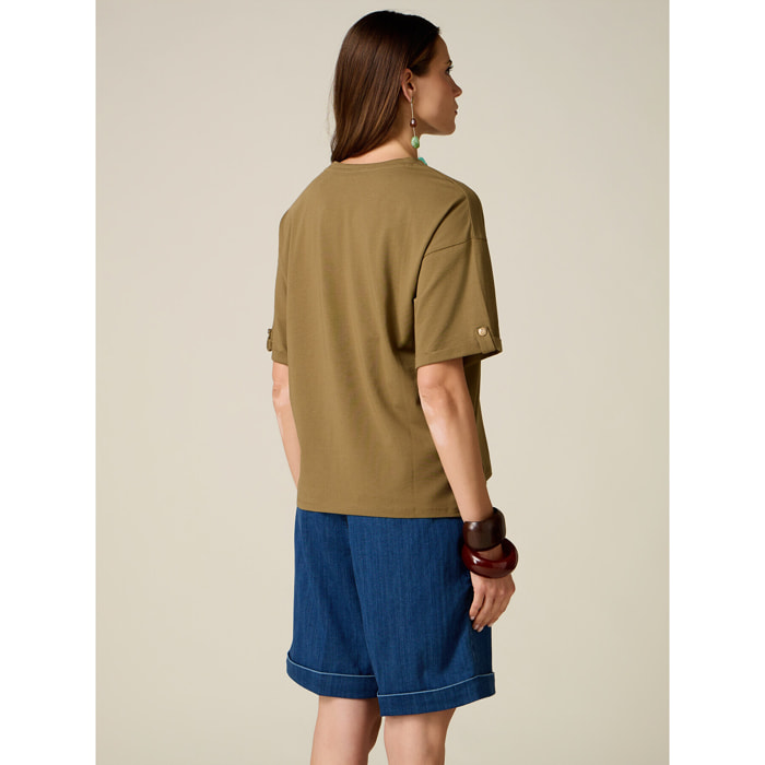 Oltre - T-shirt oversize con dettaglio bottoni - Verde militare