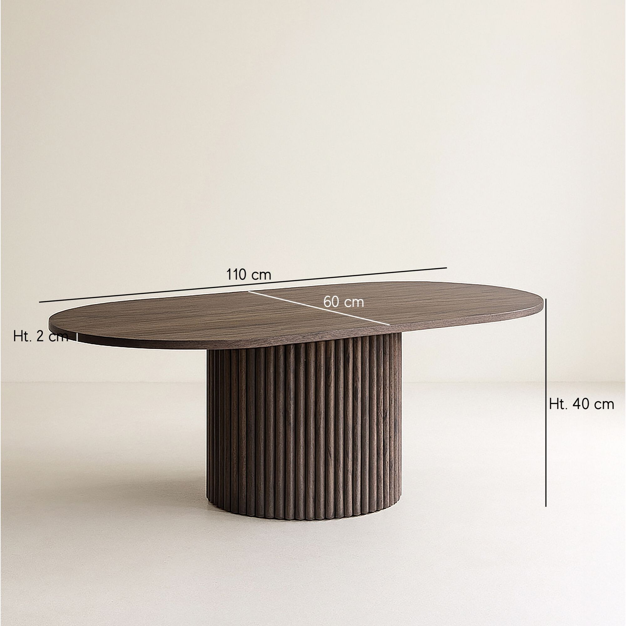 Table basse ovale effet bois couleur noyer 110cm SIERRA