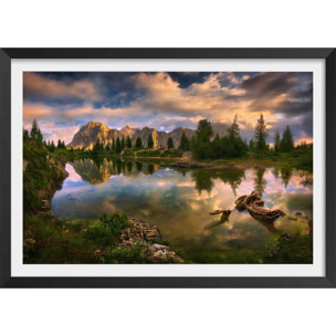 Affiche Lac de Limides, Dolomites Affiche + cadre en bois - Noir