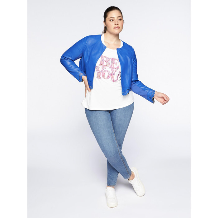 Fiorella Rubino - Chaqueta corta con bajo efecto encaje - Azul aciano