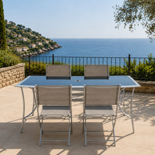 Ensemble de jardin table 150 cm + lot de 4 chaises pliantes DURHAM