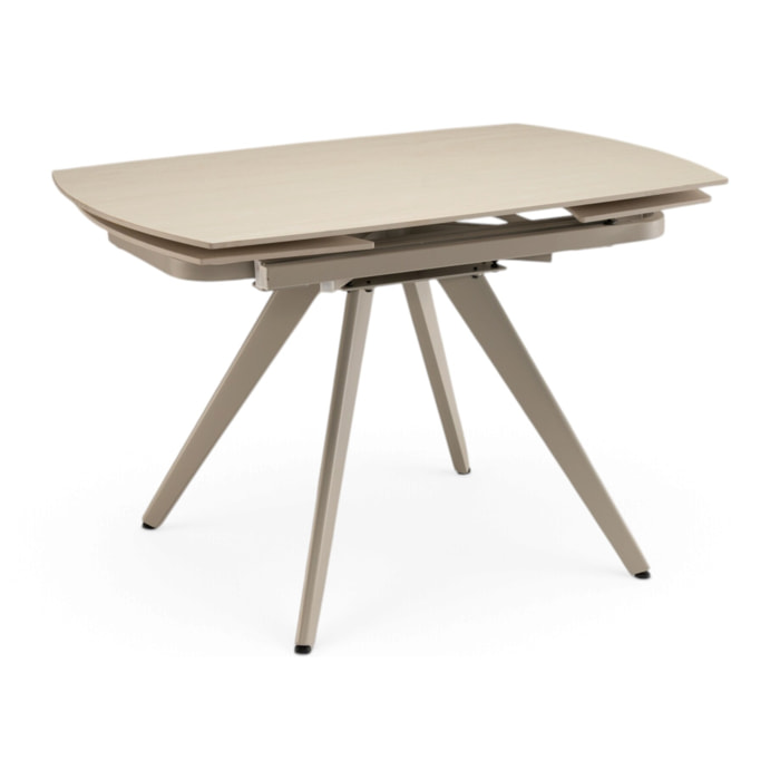 Tavolo allungabile LAVEZZI in ceramica, finitura travertino e gambe in metallo beige - 120×80x78 – 180×80x75 cm