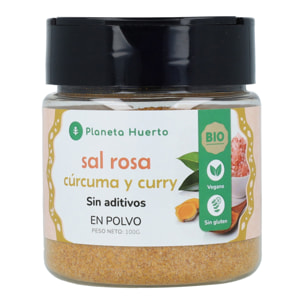 PLANETA HUERTO | Sal Rosa Molida con Curry y Cúrcuma - Especiero Gourmet 100g | Toque Exótico y Saludable para Realzar tus Recetas |