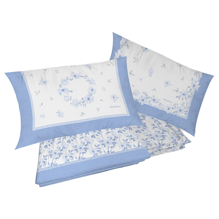 Completo letto marsiglia azzurro in cotone 100% cotone