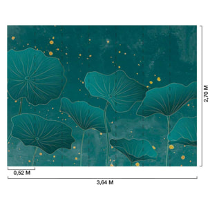 Papier peint lotus et feuillage vert profond touches dorées Intissé