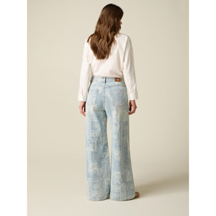Oltre - Jeans palazzo in denim stampati - Azzurro