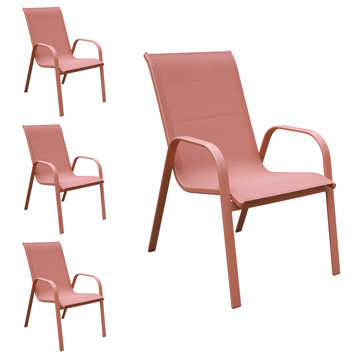 Lot de 4 chaises MARBELLA en textilène terracotta - aluminium terracotta