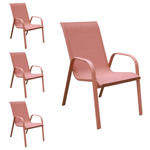 Lot de 4 chaises MARBELLA en textilène terracotta - aluminium terracotta