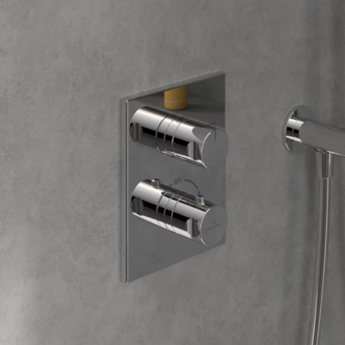 Façade thermostatique 2 voies Universal rectangle Chrome + corps encastré