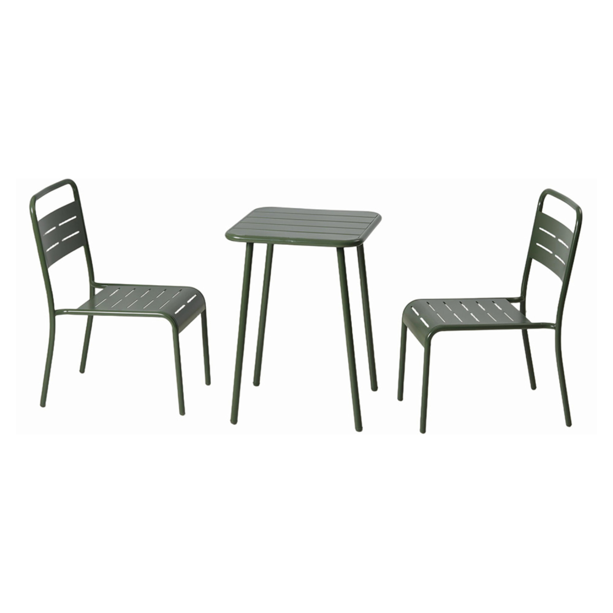 Ensemble table de jardin carrée 50cm et 2 chaises vert EVORA