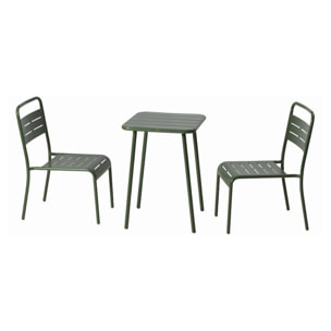 Ensemble table de jardin carrée 50cm et 2 chaises vert EVORA
