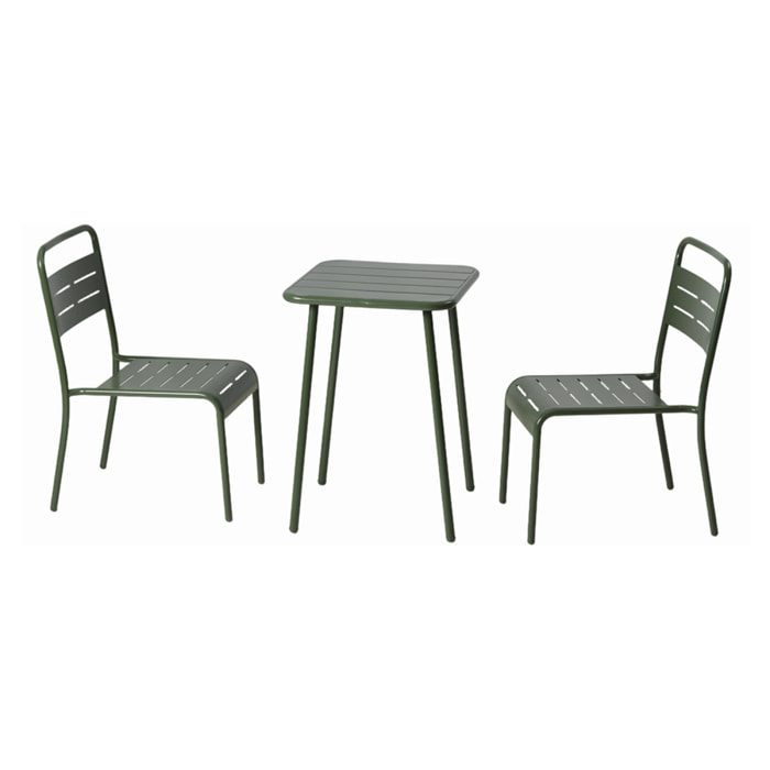 Ensemble table de jardin carrée 50cm et 2 chaises vert EVORA