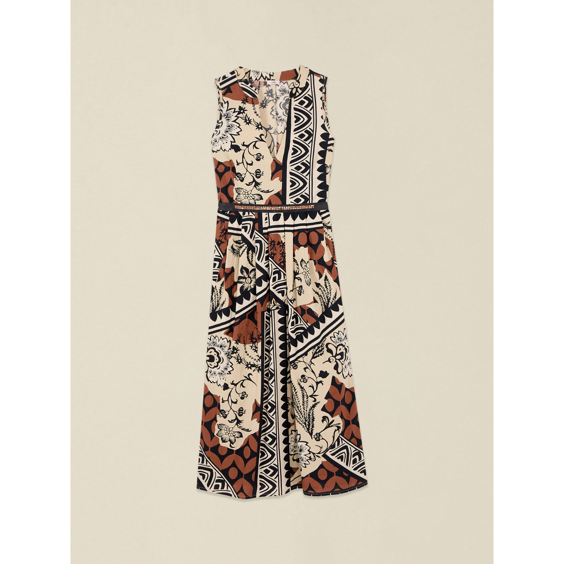 Oltre - Vestido largo de algodón estampado - Beige