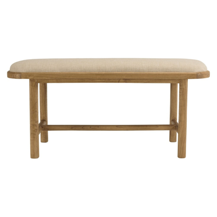 AMY - Banc 1 place avec coussin beige en bois de mindi et rotin