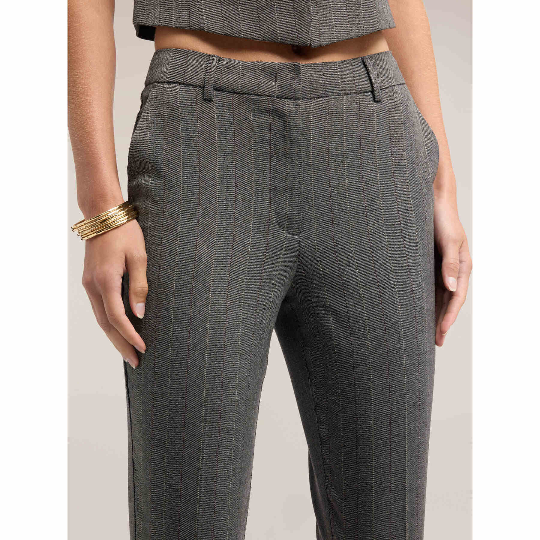 Motivi - Pantaloni slim gessati in tinto filo - Grigio