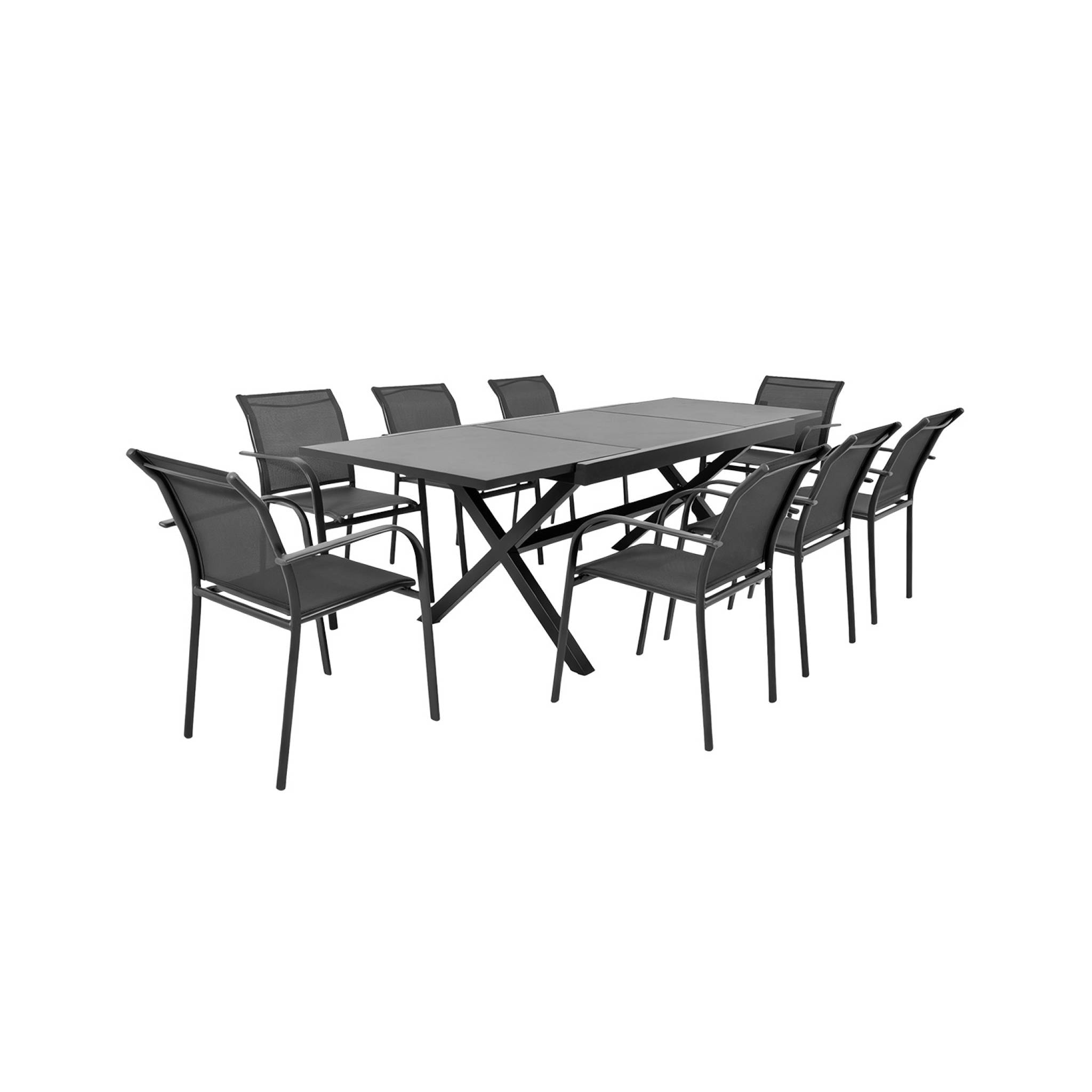 Table de jardin extensible aluminium + 8 assises VENTURA + AMARA