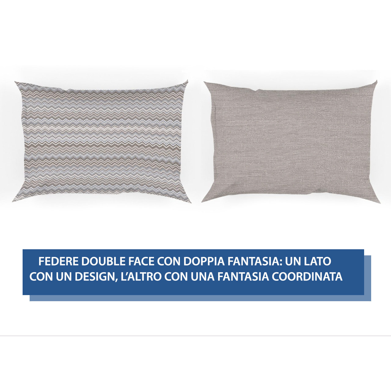 Parure Copripiumino 100% Cotone Made In Italy Fantasia Zig Zag Disegno Baia Beige