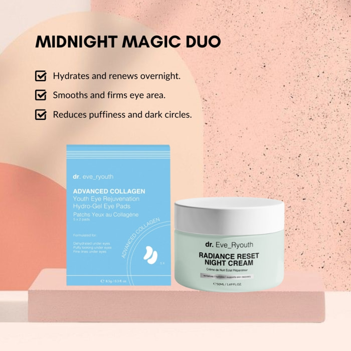 Crema de noche Radiance Reset + Parches de hidrogel para ojos Youth Eye Rejuvenation