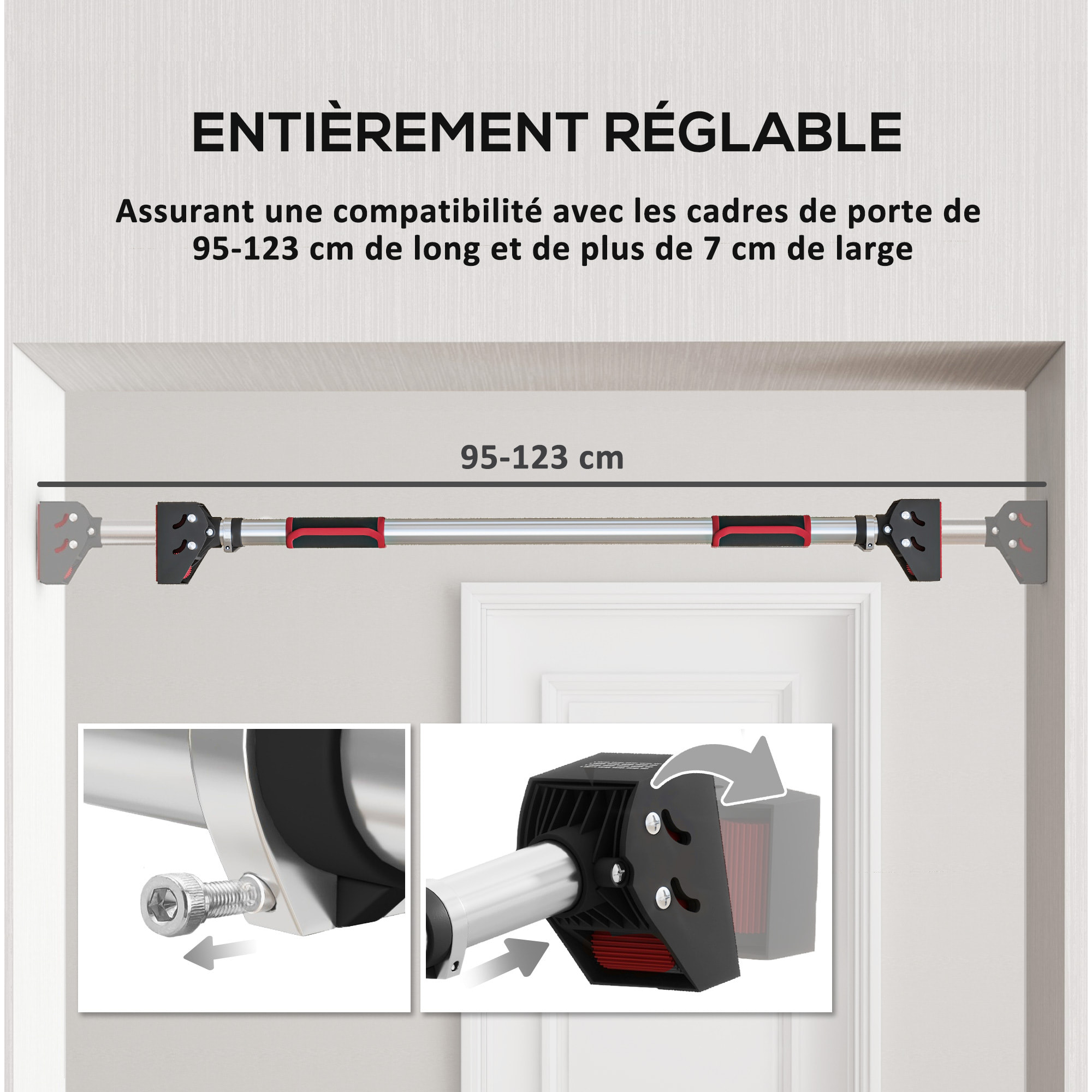 Barre de traction - barre de porte - pull up bar - barre d'étirement musculation pour cadres de porte sans vis - longueur ajustable (92-124cm)