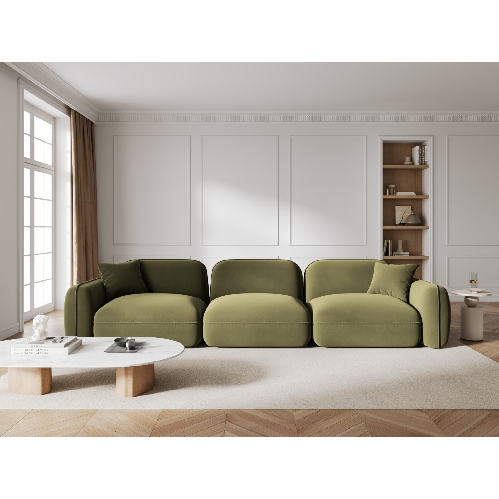 Canapé modulable "Lucien" 4 places en velours vert clair