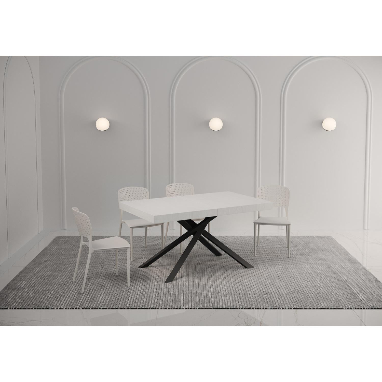 Table extensible 90x140/400 cm Karida frêne blanc pieds anthracite