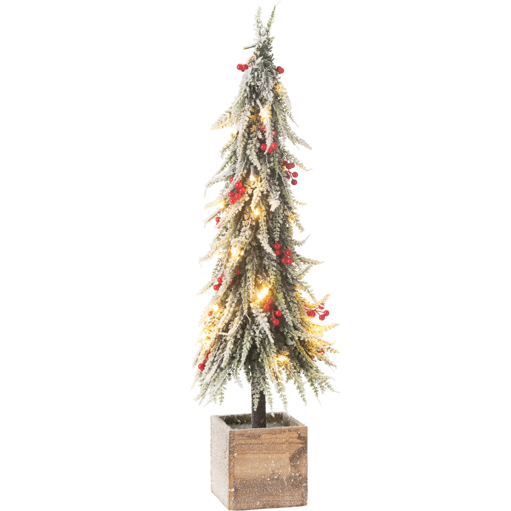 J-Line décoration sapin De Noël - plastique - neige - vert/rouge - large - LED