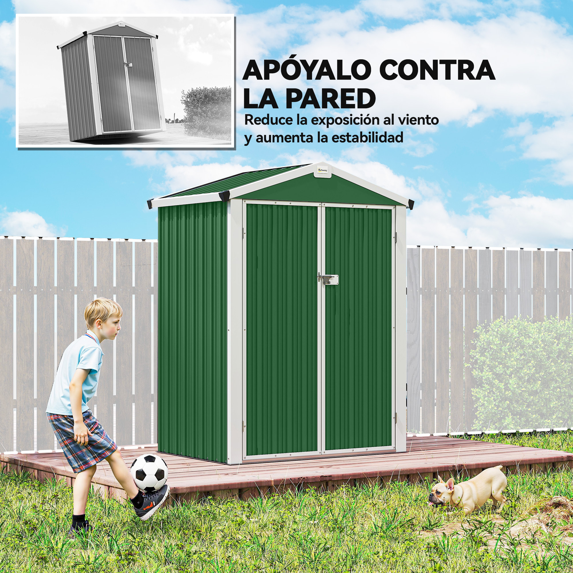 Caseta de Jardín Exterior 1,1 m², 133x87x178 cm, Cobertizo de Jardín Exterior Metálico con Puertas Correderas, Techo Inclinado y Guantes, para Almacenaje de Herramientas Bicicletas, Verde