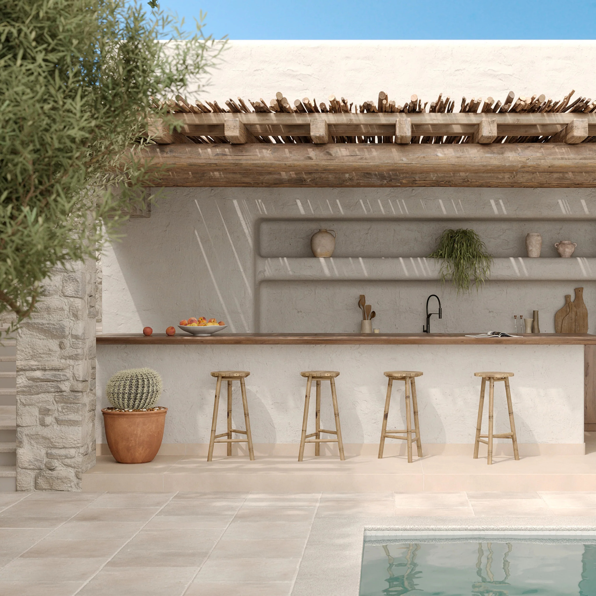 Tabouret de bar extérieur en bambou 74 cm - Eli