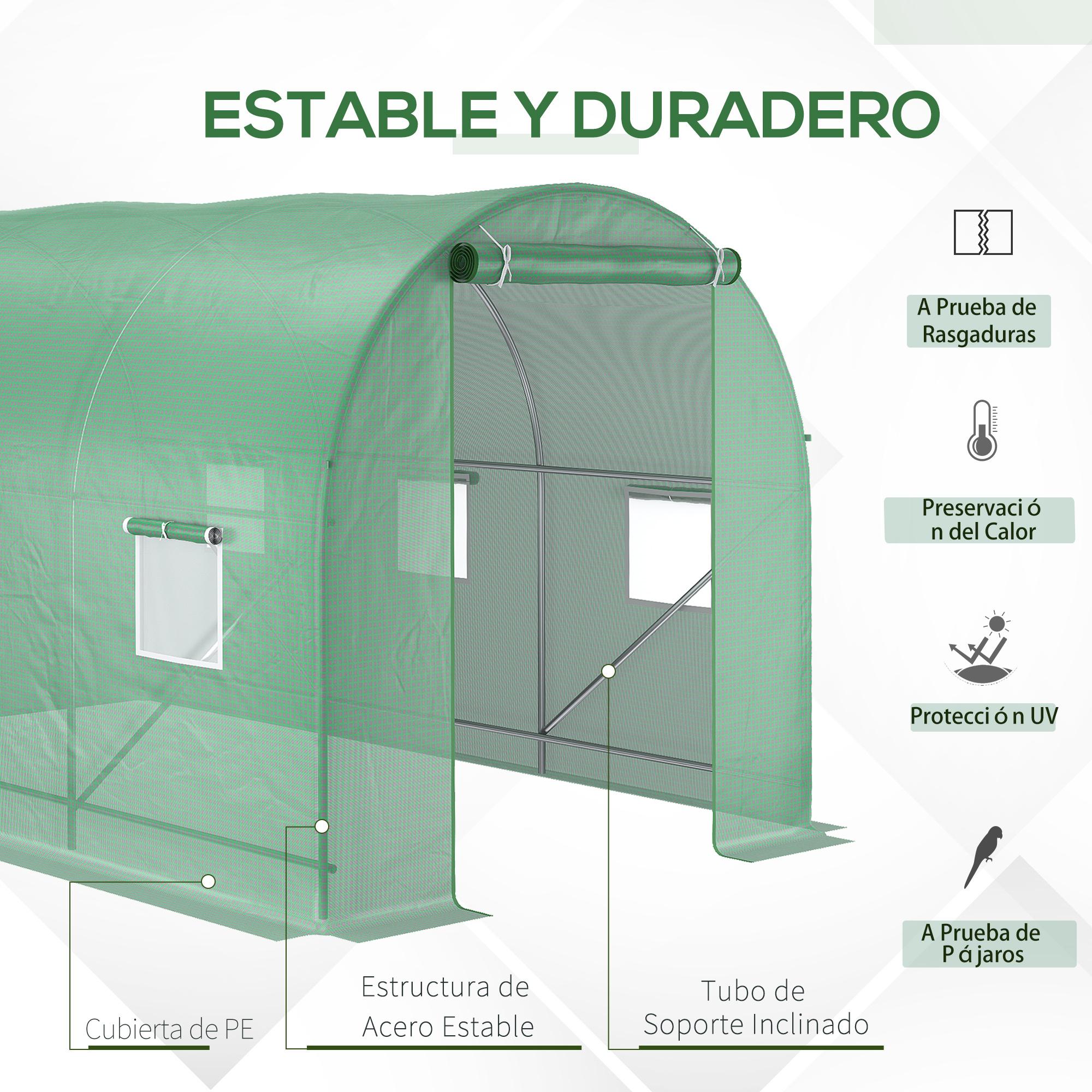 Invernadero Caseta de Acero Plastico 350x200x200cm Verde