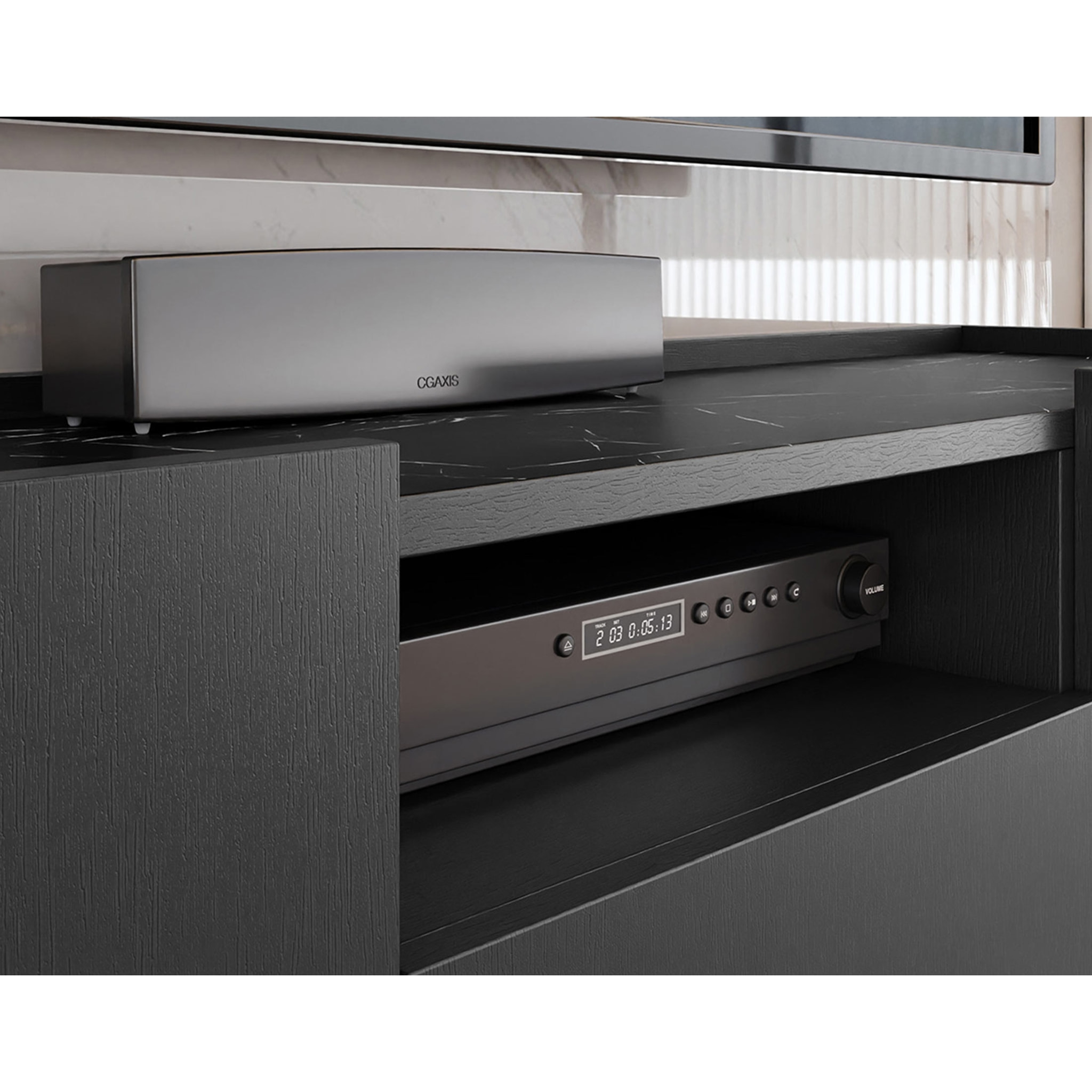 Cali - meuble TV - effet marbre - 144 cm - Noir / Doré