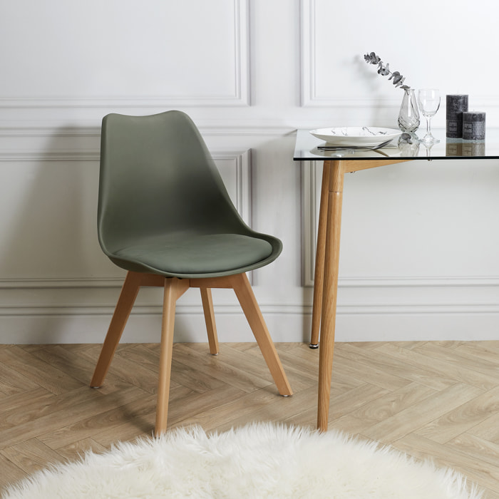 Chaise Scandinave Coque Rembourree Kaki - Lot de 4