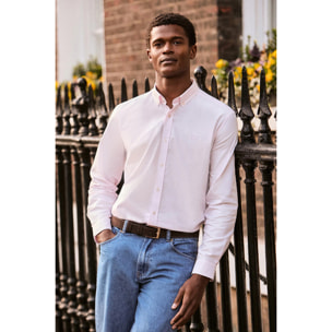 Camicia a tinta unita oxford rosa con logo ricamato Polo Club