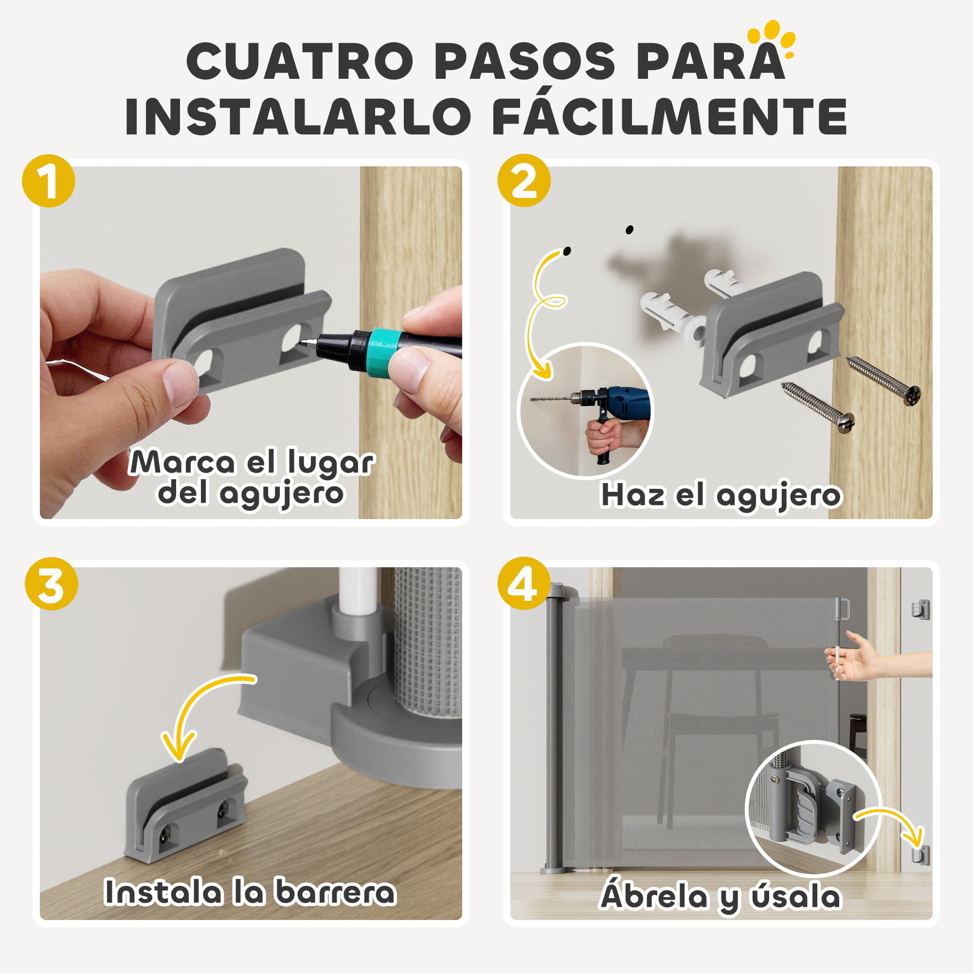 Barrera de Seguridad para Perros Retráctil 0-136 cm Puerta para Perros Pequeños Extensible con Interruptor de Cierre Red de Seguridad para Pasillos Escaleras Interiores y Exteriores