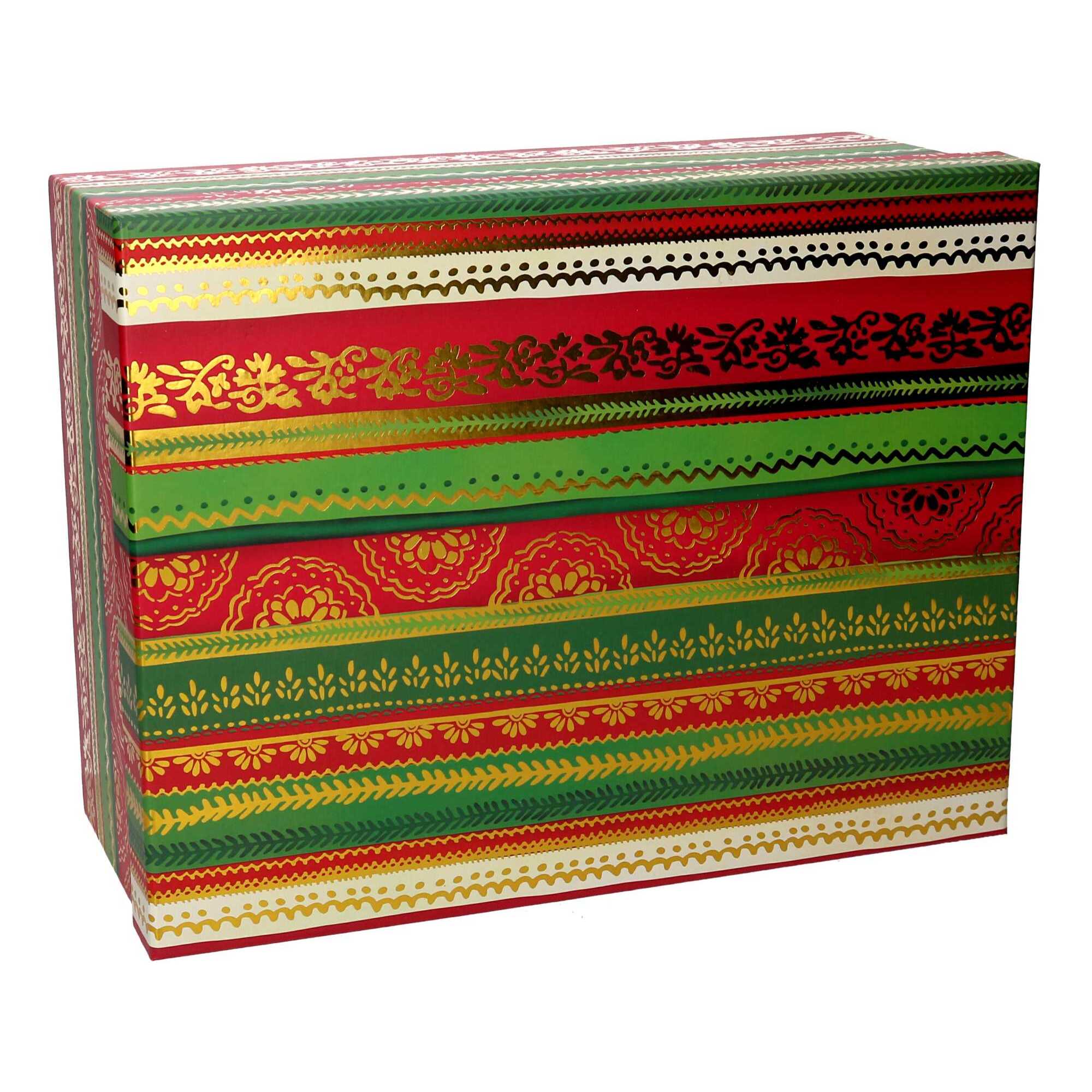 Set di 10 scatole in cartone a righe verde, rosso e oro rettangolare