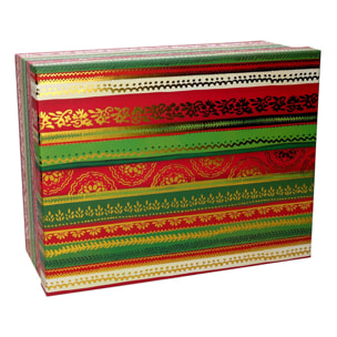 Set di 10 scatole in cartone a righe verde, rosso e oro rettangolare