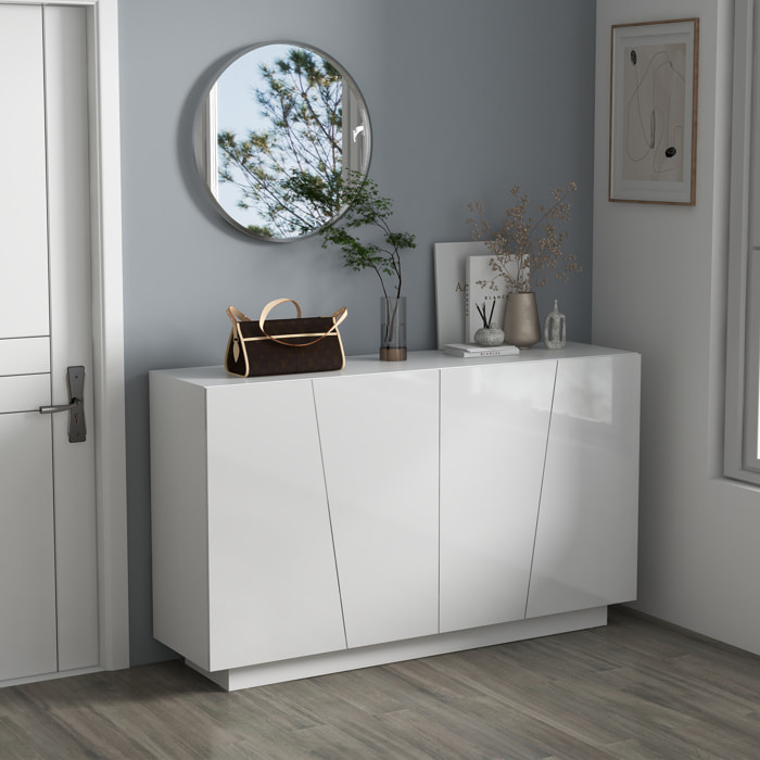 Buffet design façade blanc laqué 4 portes 2 étagères dim. 150 x 40 x 88 cm blanc