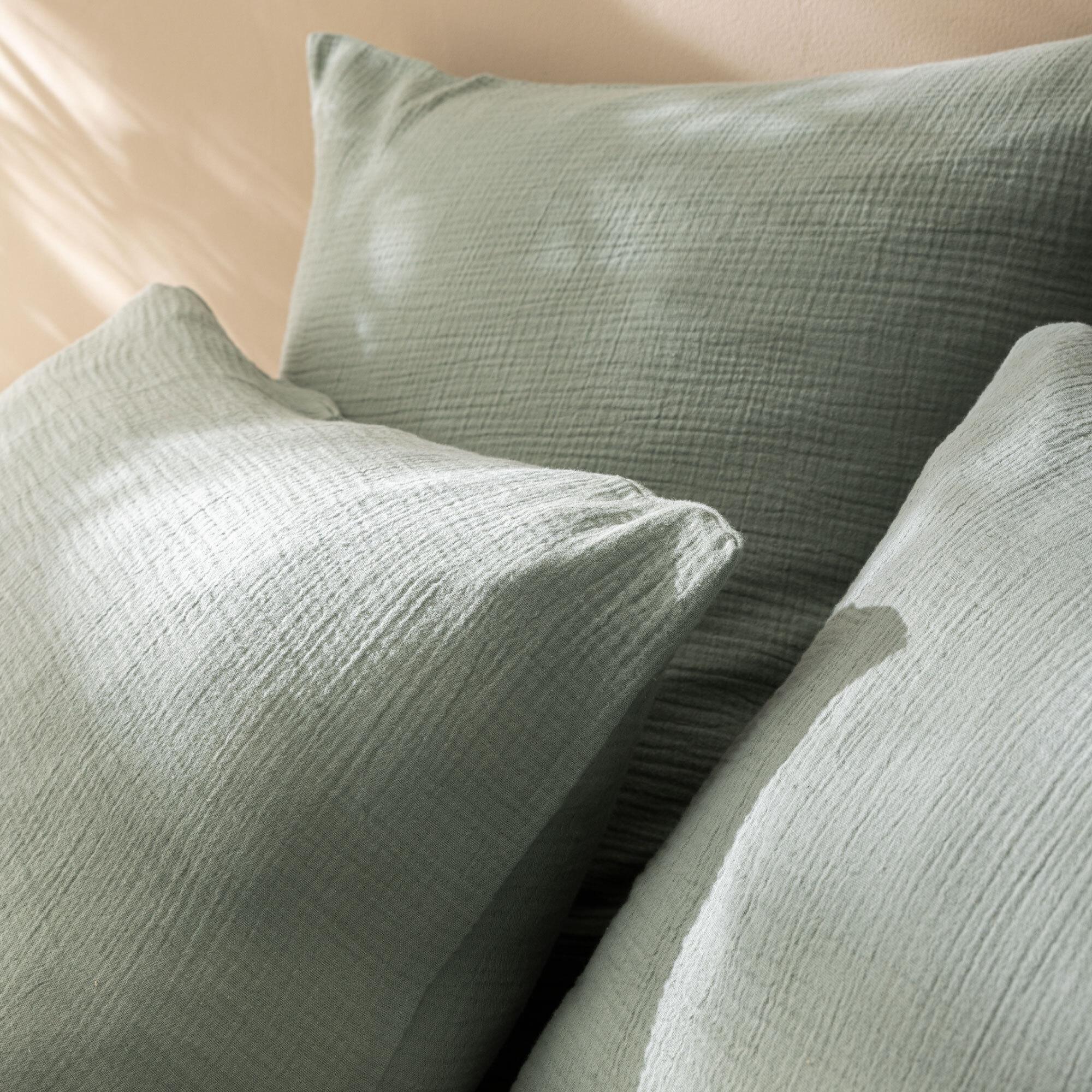Set de 2 taies d’oreiller unies en coton, GAZE DE COTON