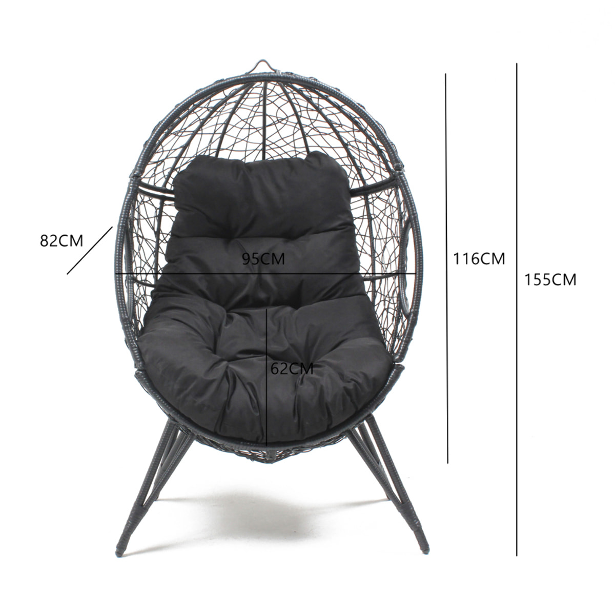 Fauteuil œuf sur pied en résine noir effet rotin JIMMY