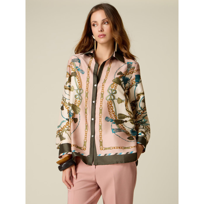 Oltre - Camicia in raso misto seta fantasia - Rosa