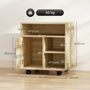 Support d'imprimante organiseur bureau caisson porte 3 niches grand plateau naturel