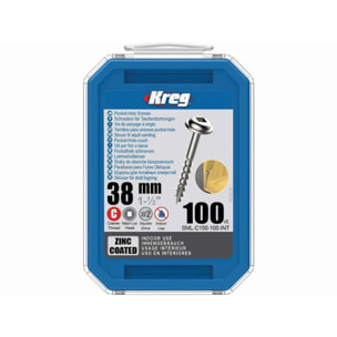 Vis zinc KREG 38 mm avec filetage grossier - Boite de 100 vis - SML-C150-100-INT